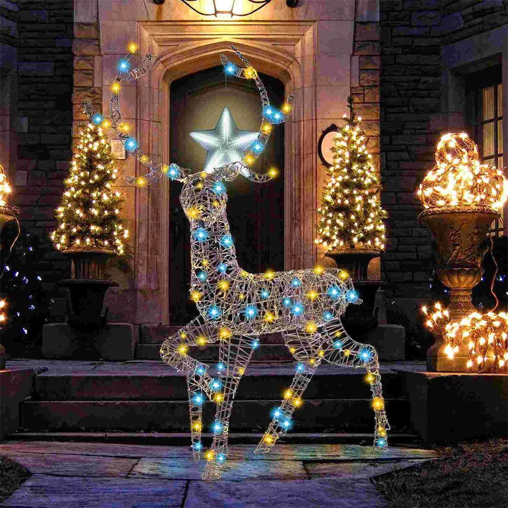 4.6 ft. 300-Count Bright LED Lights Zip Ties Christmas Reindeer with Ground Stakes - Hercitys
