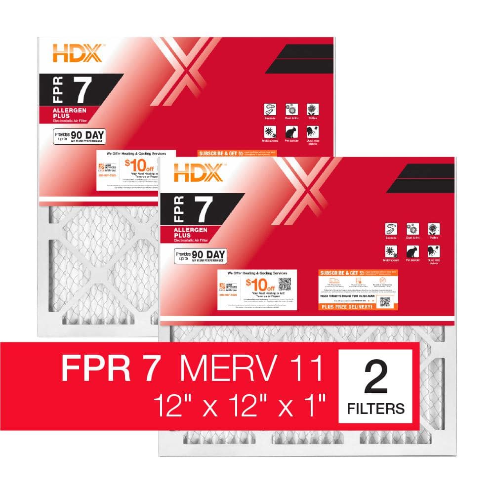 12 in. x 12 in. x 1 in. Allergen Plus Pleated Furnace Air Filter FPR 7, MERV 11 (2-Pack) - Hercitys