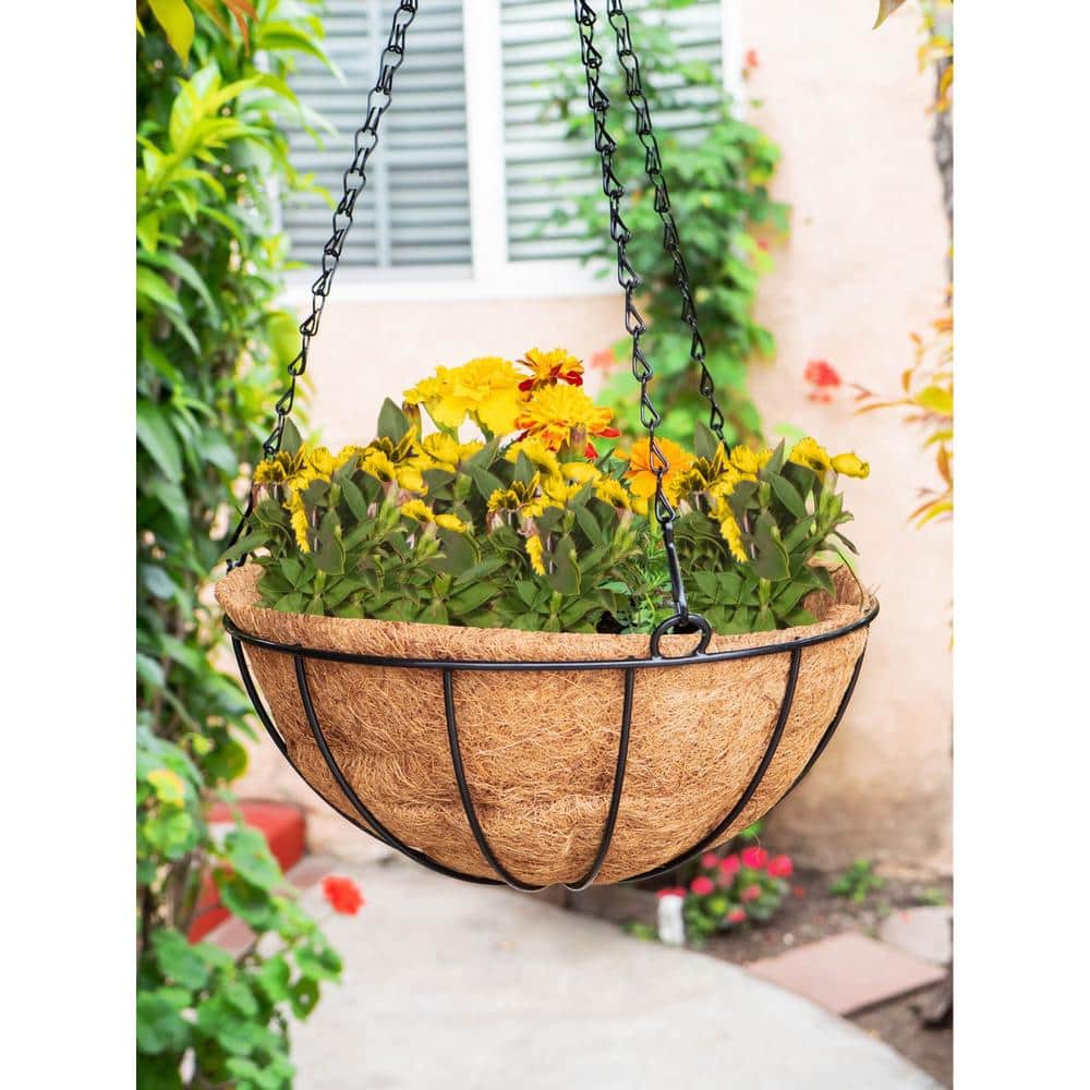 14 in. Dia Brown Coir Plant Fiber Hanging Basket Coco Liner (4-Pack) - Hercitys