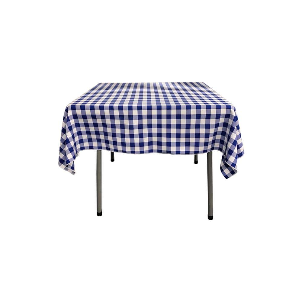 58 in. x 58 in. White and Royal Blue Polyester Gingham Checkered Square Tablecloth - Hercitys