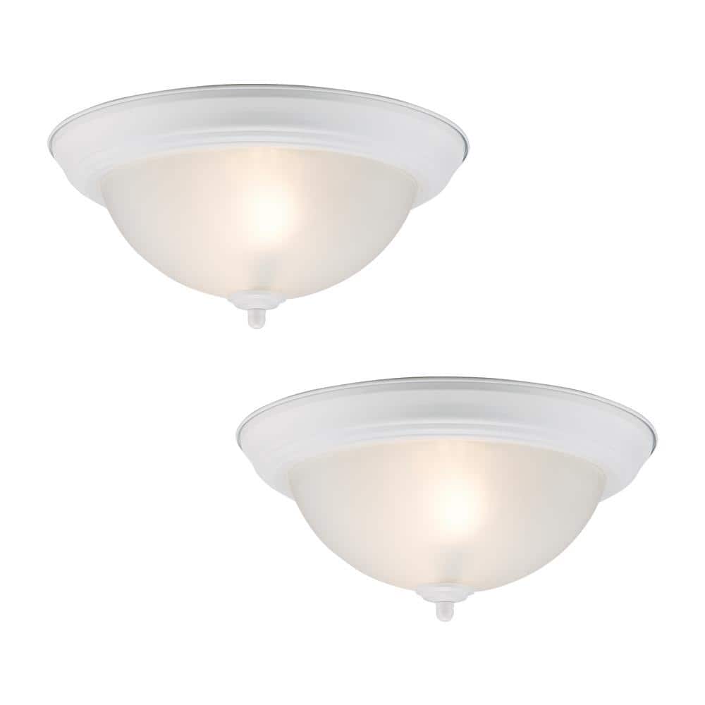 12.75 in 2-Light White Flush Mount Ceiling Light Fixture with Frosted Glass Shade (2-Pack) - Hercitys