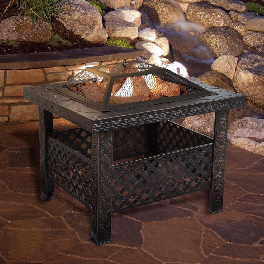 26 in. Steel Square Woven Fire Pit with Cover - Hercitys