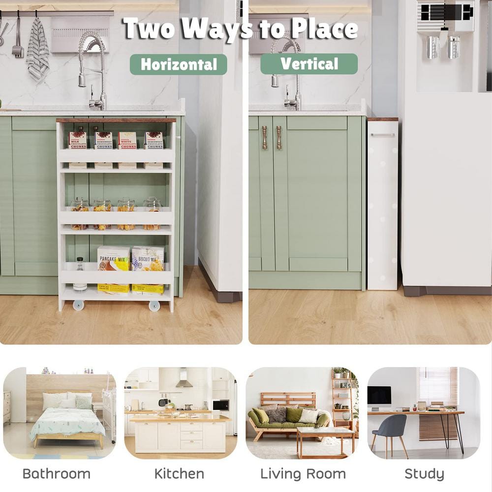 19 in. W White Rolling Kitchen Cart with Handle - Hercitys