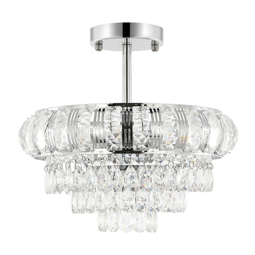 11.6 in. 3-Light Chrome Glam Crystal Semi-Flush Mount Chandelier - Hercitys