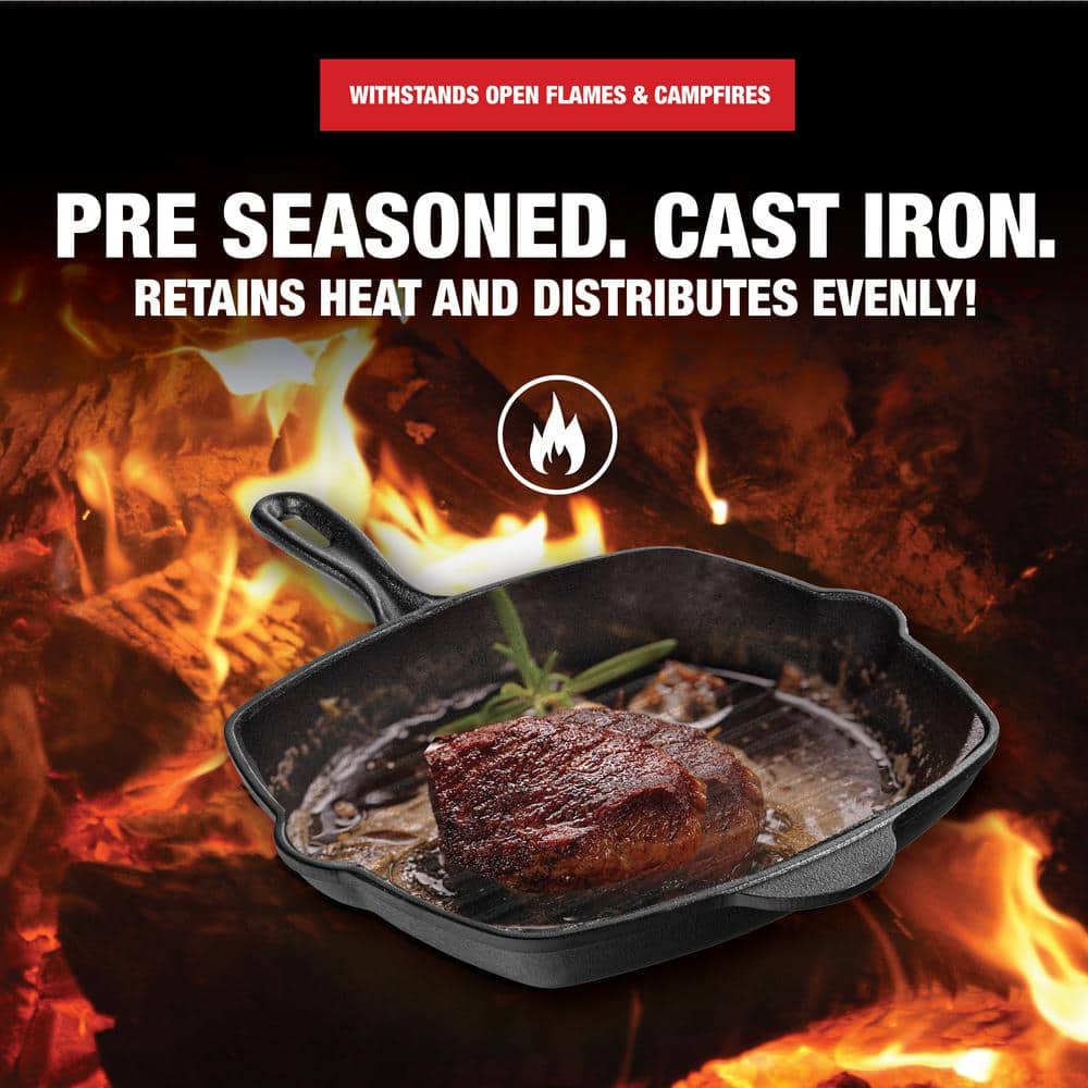 10.25 inch Pre-Seasoned Cast Iron Square Grill Pan - Hercitys