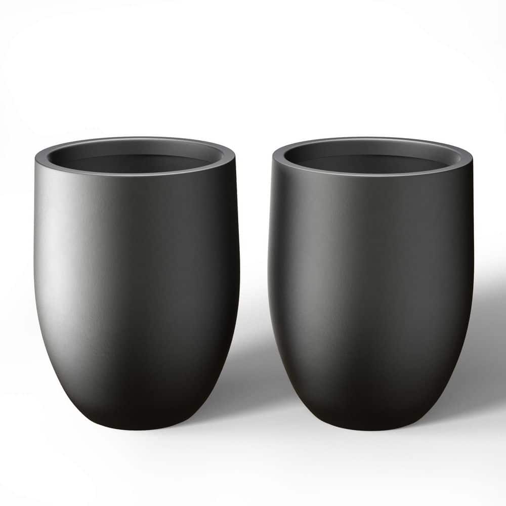 16 in. Dia Charcoal Black Large Tall Round Concrete Planter / Garden Plant Pot for Indoor and Outdoor (Set of 2) - Hercitys