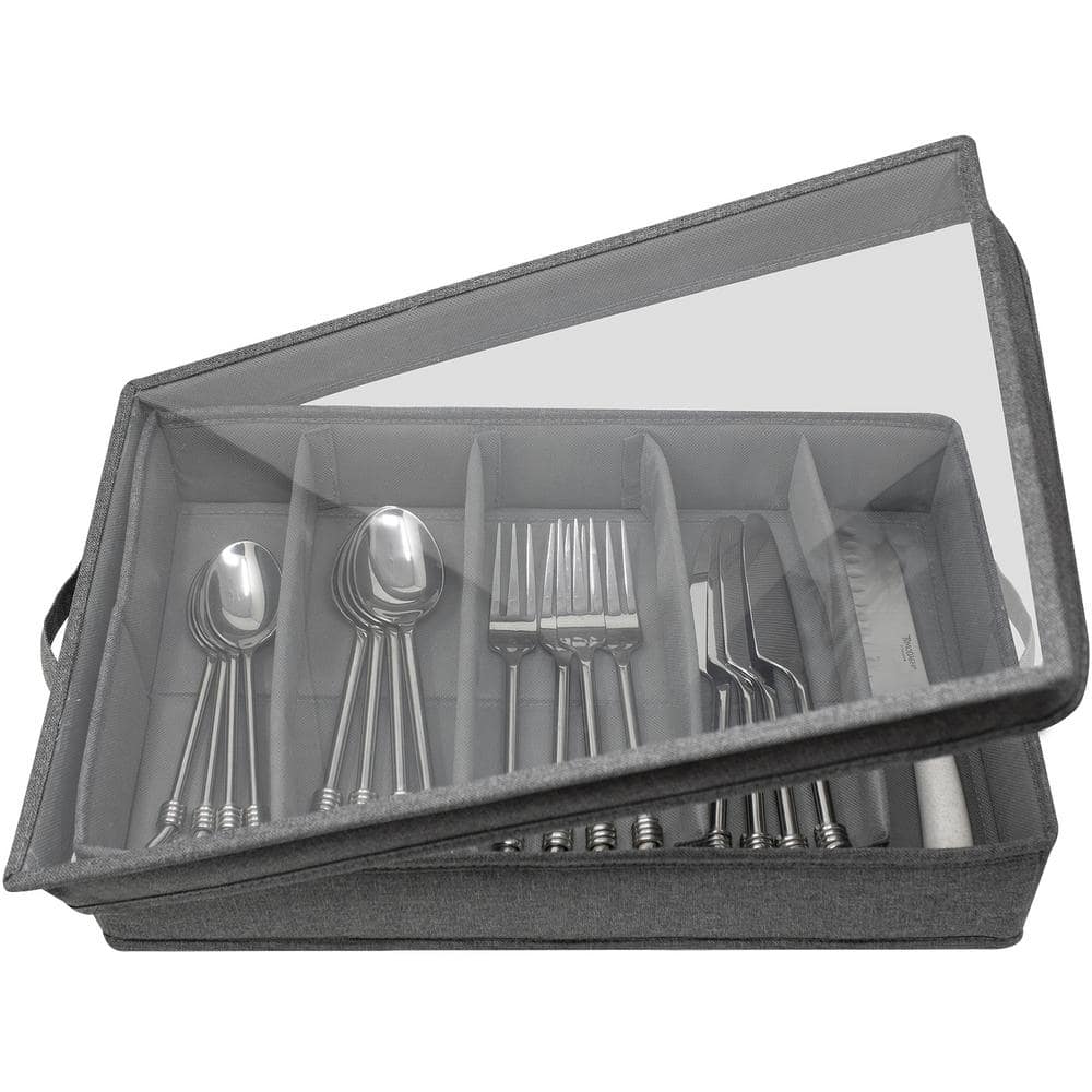 3 in. H x 11.25 in. W x 16.75 in. D Polyester Padded exterior Gray Plastic Flatware Organizer - Hercitys