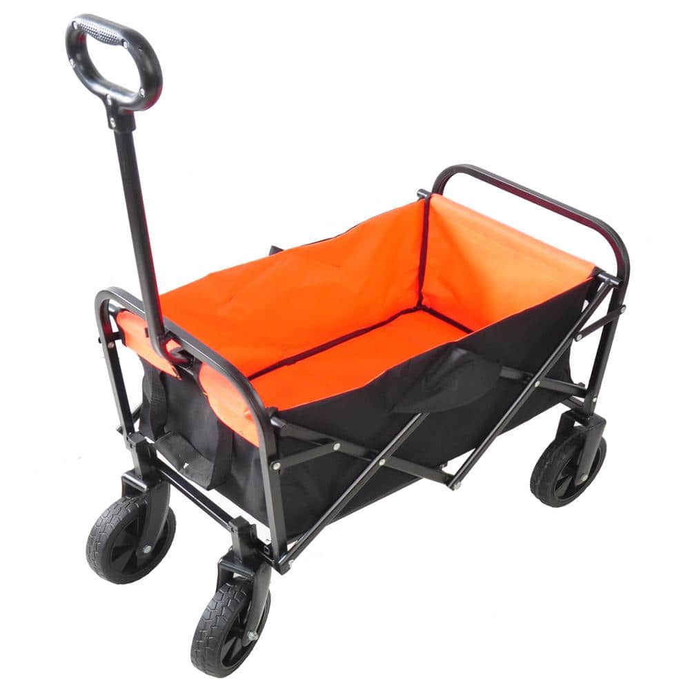 4.14 cu. ft. Steel Garden Cart Folding Wagon Garden Shopping Beach Cart (Black + Yellow + Brake) - Hercitys