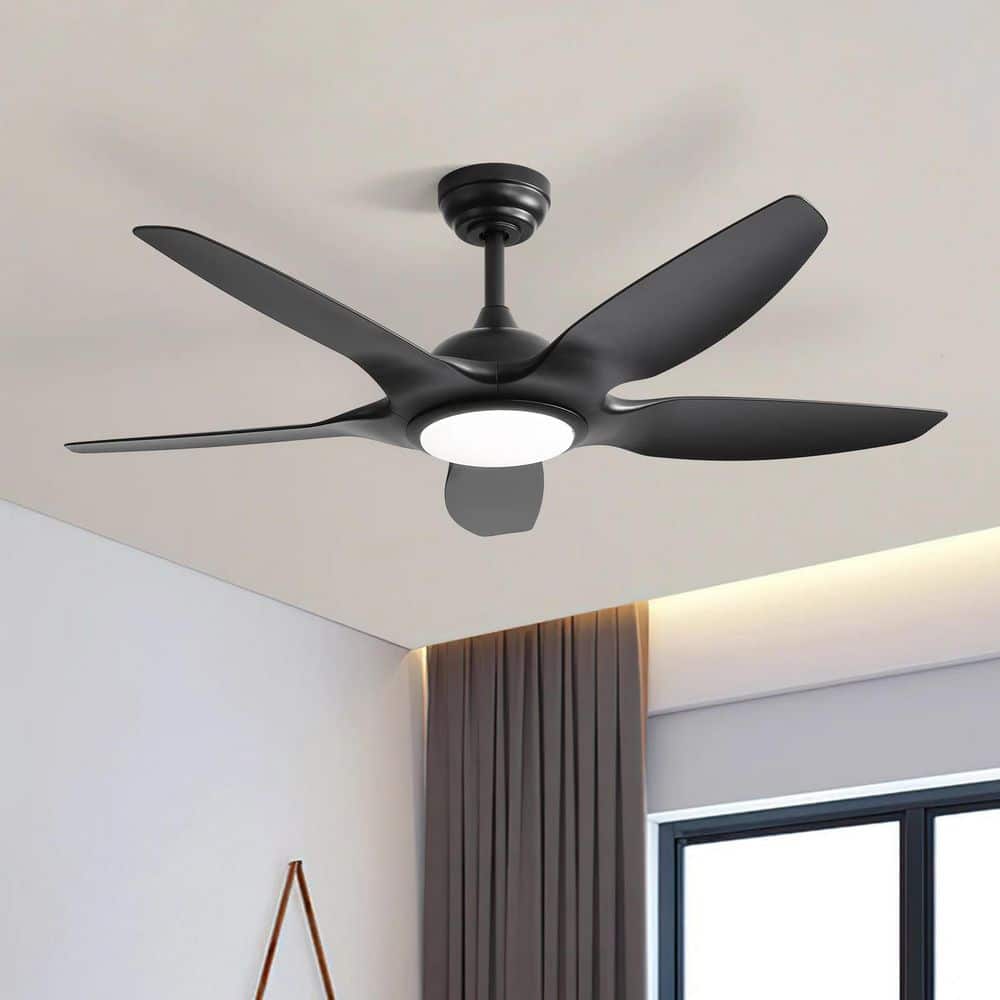 48 in. Dimmable LED Indoor/Outdoor Black Ceiling Fan with Downrod Mount, DC Motor and Remote Control - Hercitys