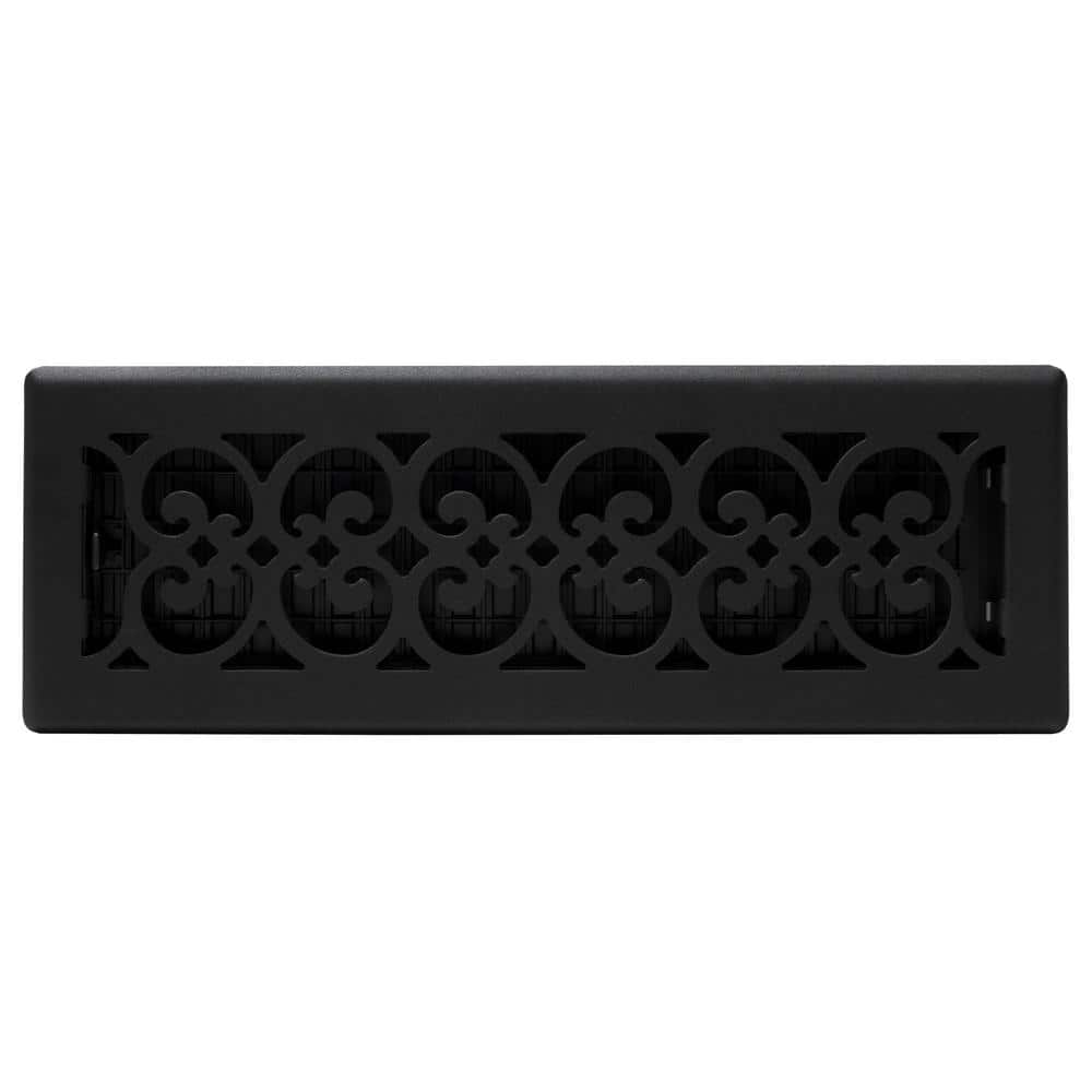 4 in. x 14 in. Black Steel Floor Register with Damper Box - Hercitys