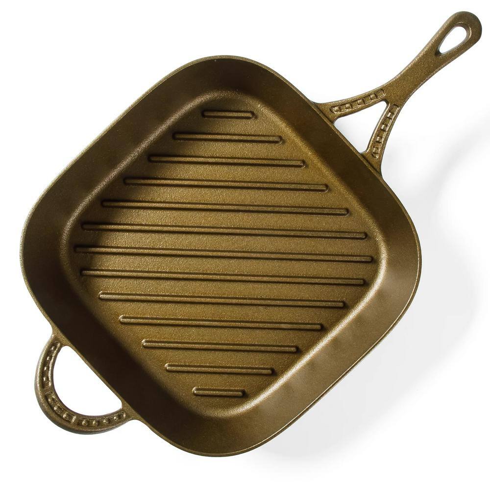 11 in. Cast Iron Pre-Seasoned Square Grill Pan in Bronze - Hercitys