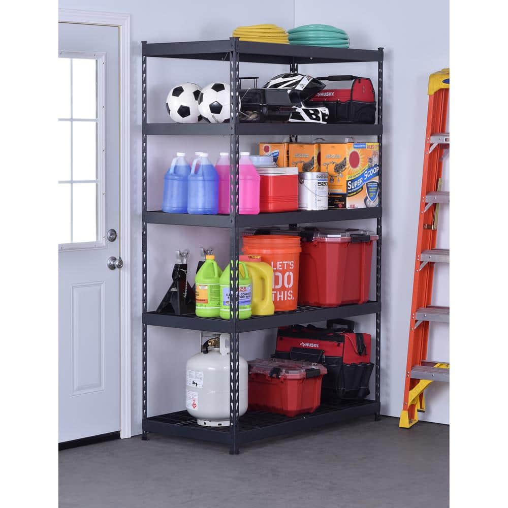 5-Shelf Metal Heavy-Duty Adjustable Garage Storage Shelving Unit in Black (48 in. W x 78 in. H x 24 in. D) - Hercitys