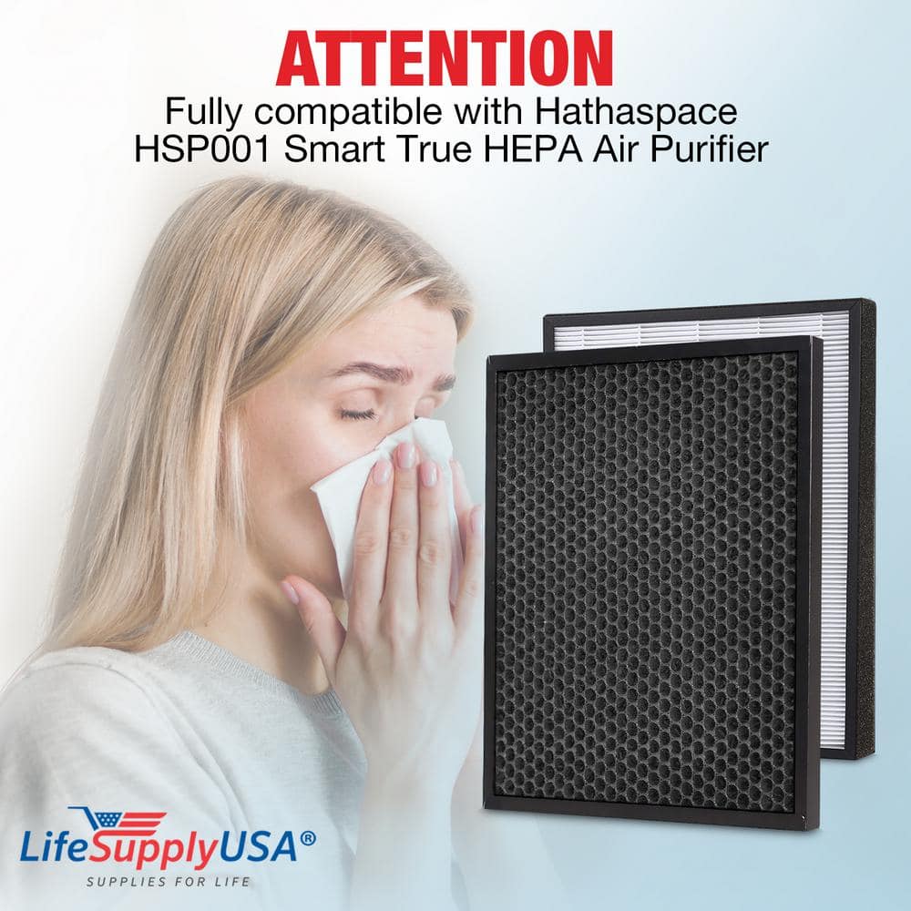 2-in-1 True HEPA Air Cleaner Replacement Filter Plus Activated Carbon Charcoal Compatible with Hathaspace HSP001 - Hercitys