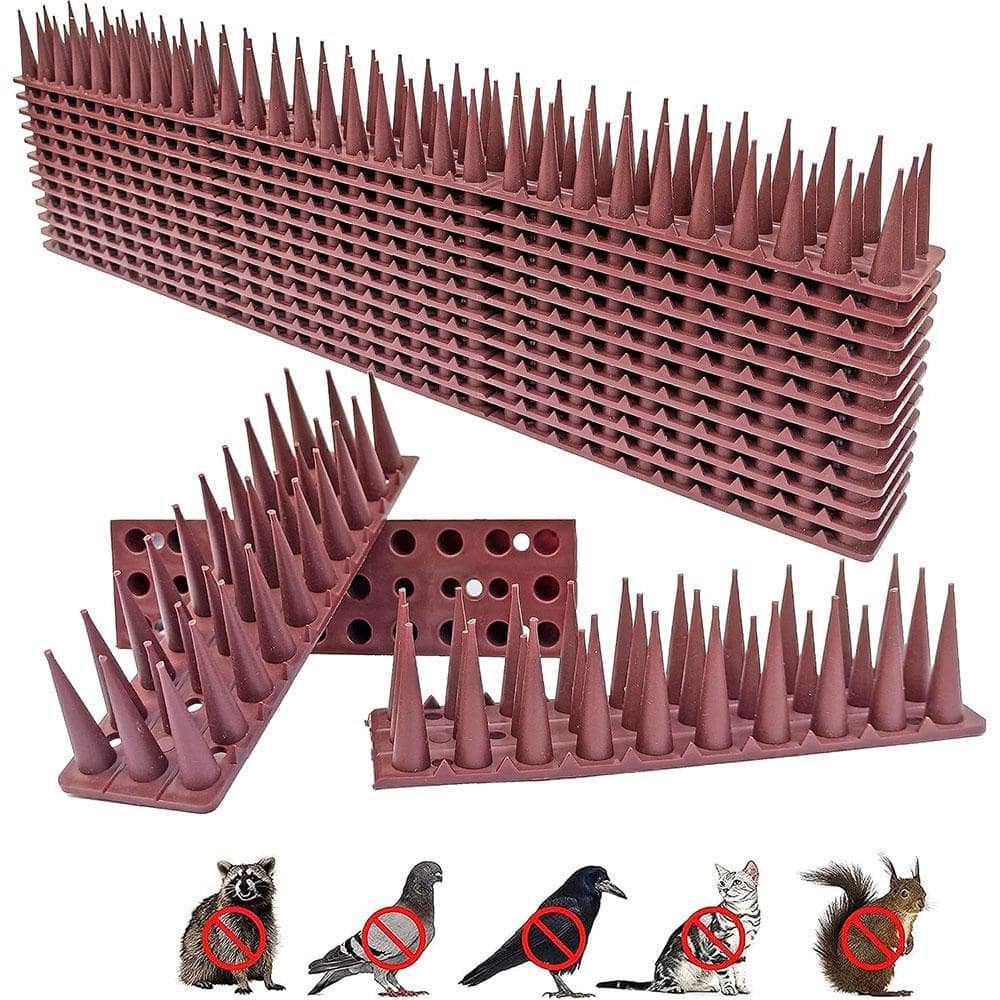 17 in. Brown Plastic Bird Spikes, Anti-Bird, Cat Defender Repellent, Outdoor Fence Spikes for Small Animals (12-Pack) - Hercitys