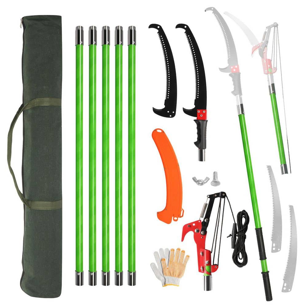 288 in. x 13.7 in. Green Extendable Tree Pruner with Sharp Steel Blade and Scissors High Branches Trimming - Hercitys