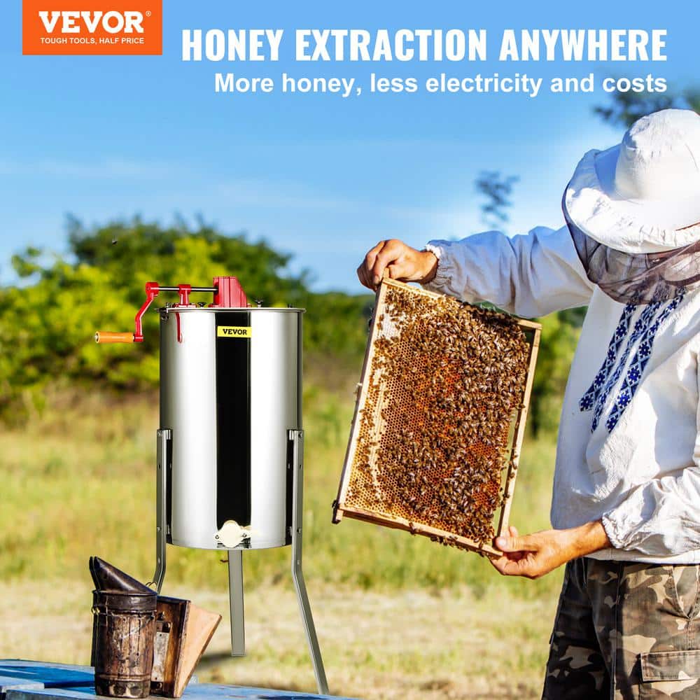 3 Frame Honey Extractor Stainless Steel Manual Beekeeping Extraction with Transparent Lid Apiary Centrifuge Equipment - Hercitys