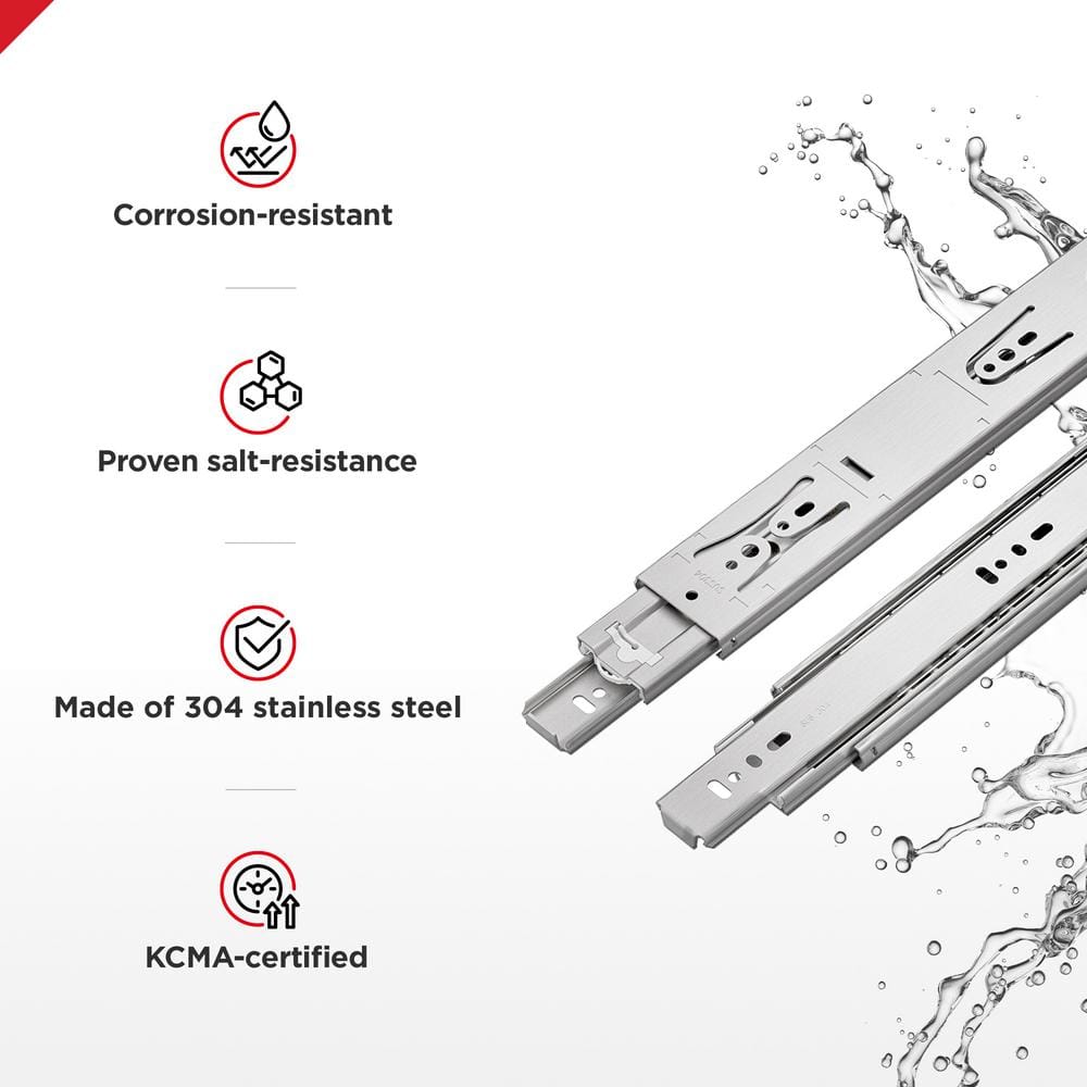 (Pair) 22 in. (550 mm) Stainless Steel Full Extension Side Mount Soft-Close Ball Bearing Drawer Slides - Hercitys