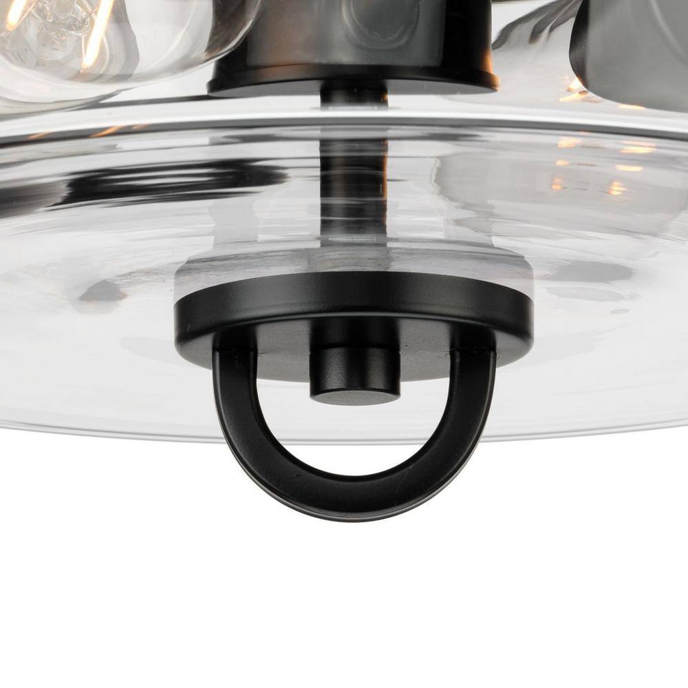 12 in. 60-Watt Huntscroft Collection 2-Light Matte Black No Bulbs Included Flush Mount with Clear Glass Shade - Hercitys