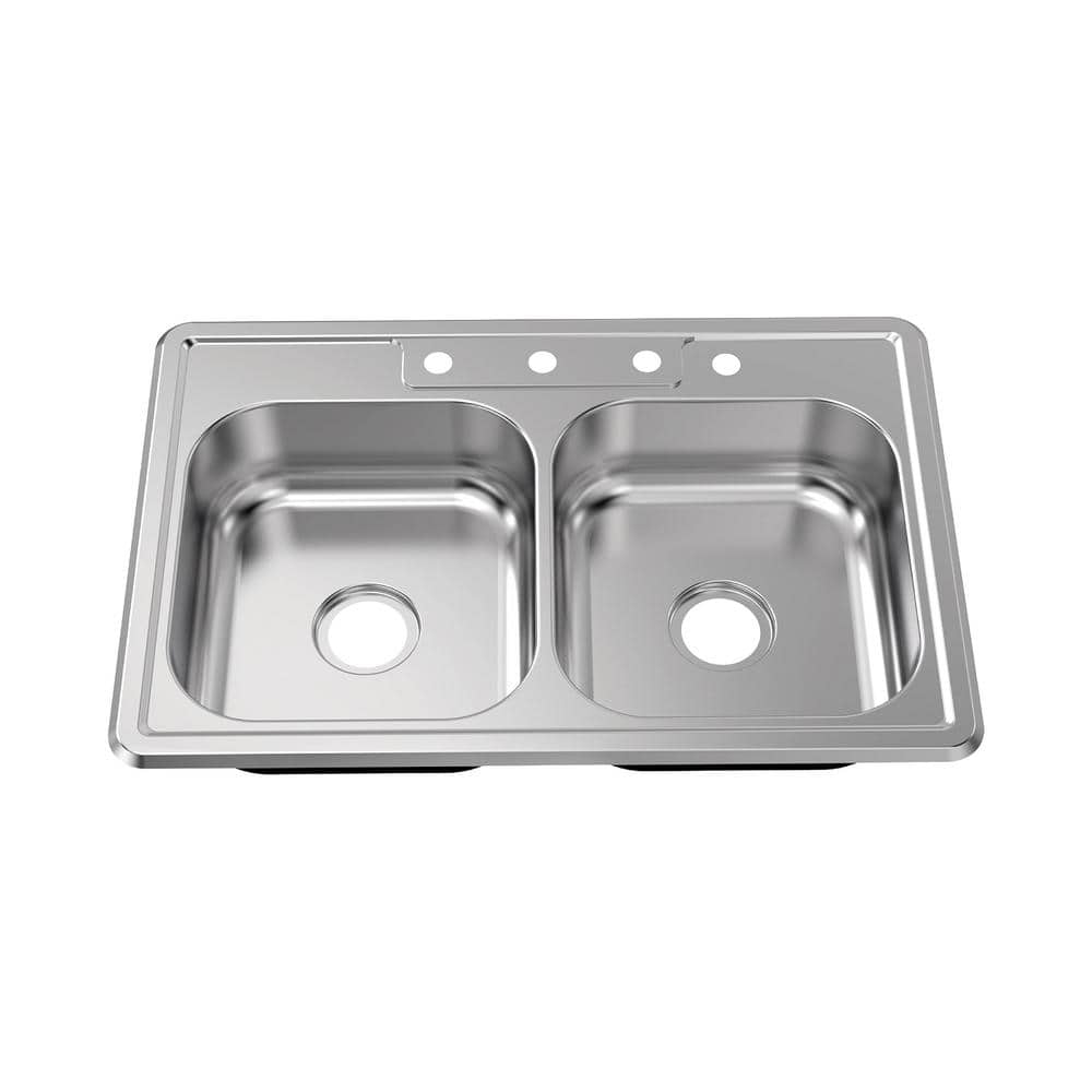 33 in. Drop-In 50/50 Double Bowl 22 Gauge Stainless Steel Kitchen Sink - Hercitys