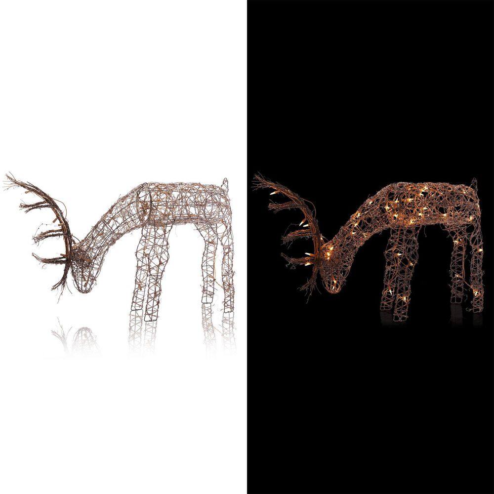 24 in. Tall Rattan Grazing Reindeer Decoration with Halogen Lights - Hercitys