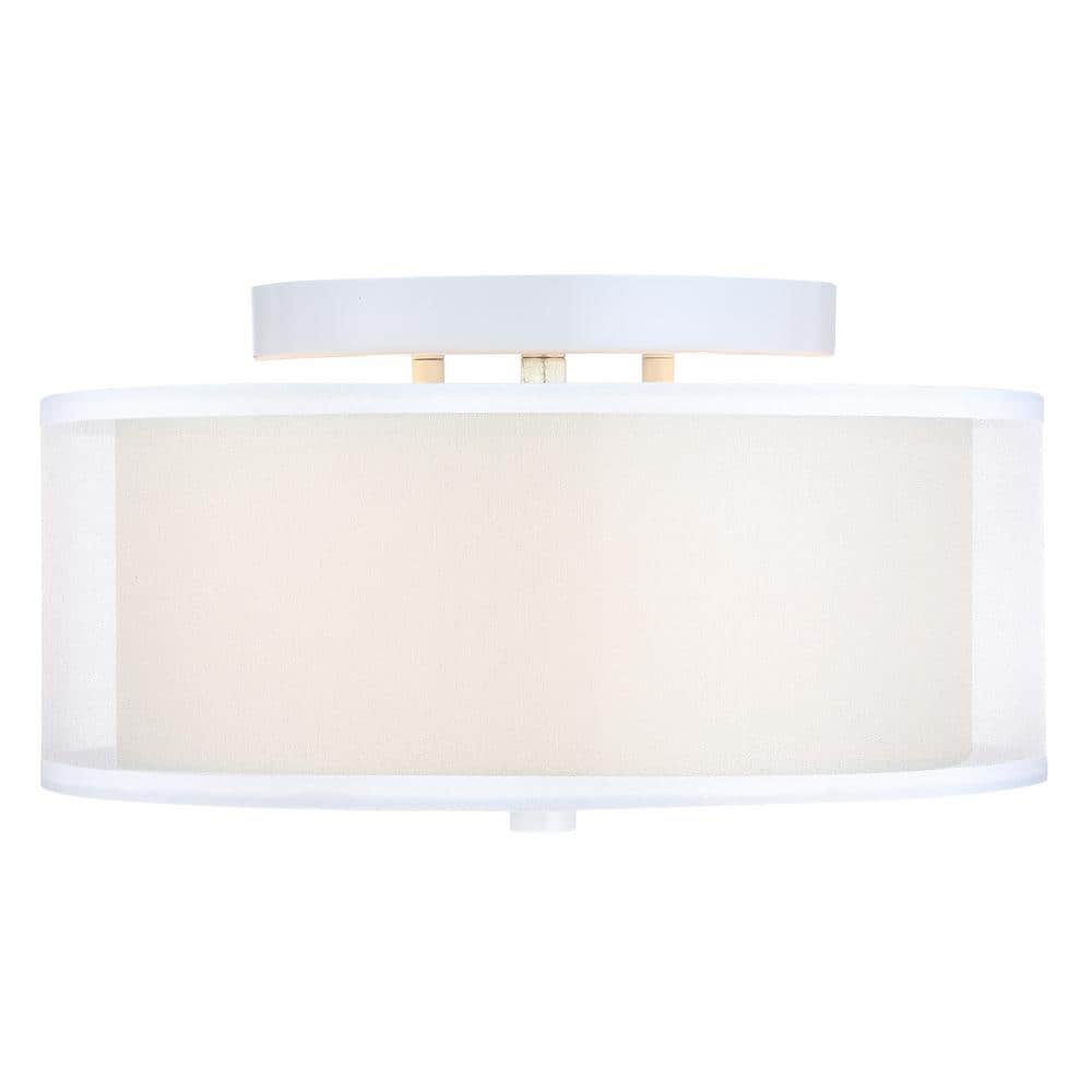 12 in. 2-Light White Circle Flush Mount with Glass Shade and No Bulbs Included 1-Pack - Hercitys