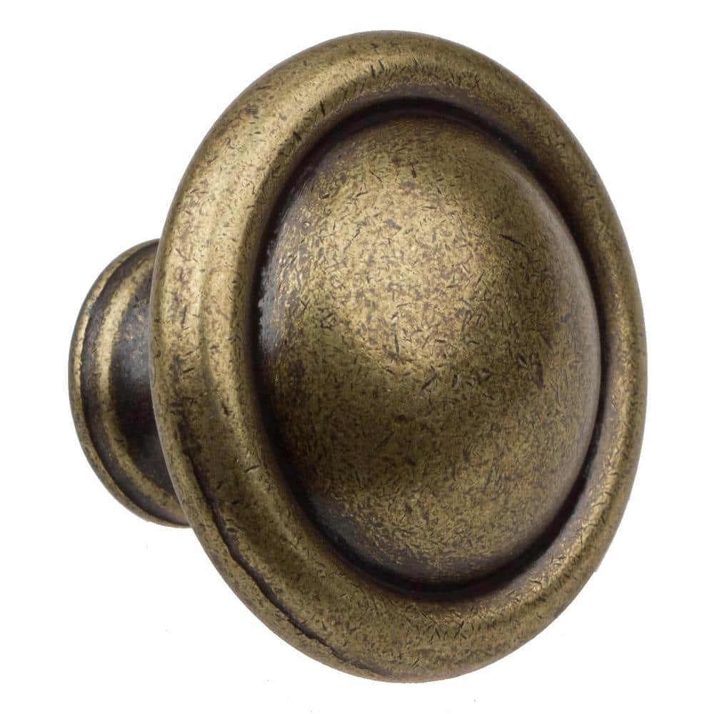 1-1/8 in. Dia Antique Brass Round Ring Cabinet Knob (10-Pack) - Hercitys