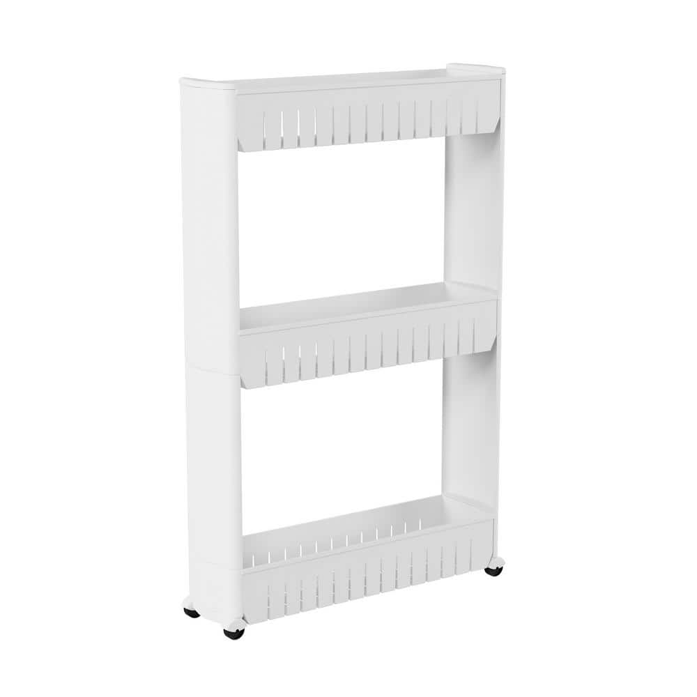 3-Tier White Slim Slide Out Pantry Storage Tower with Wheels - Hercitys