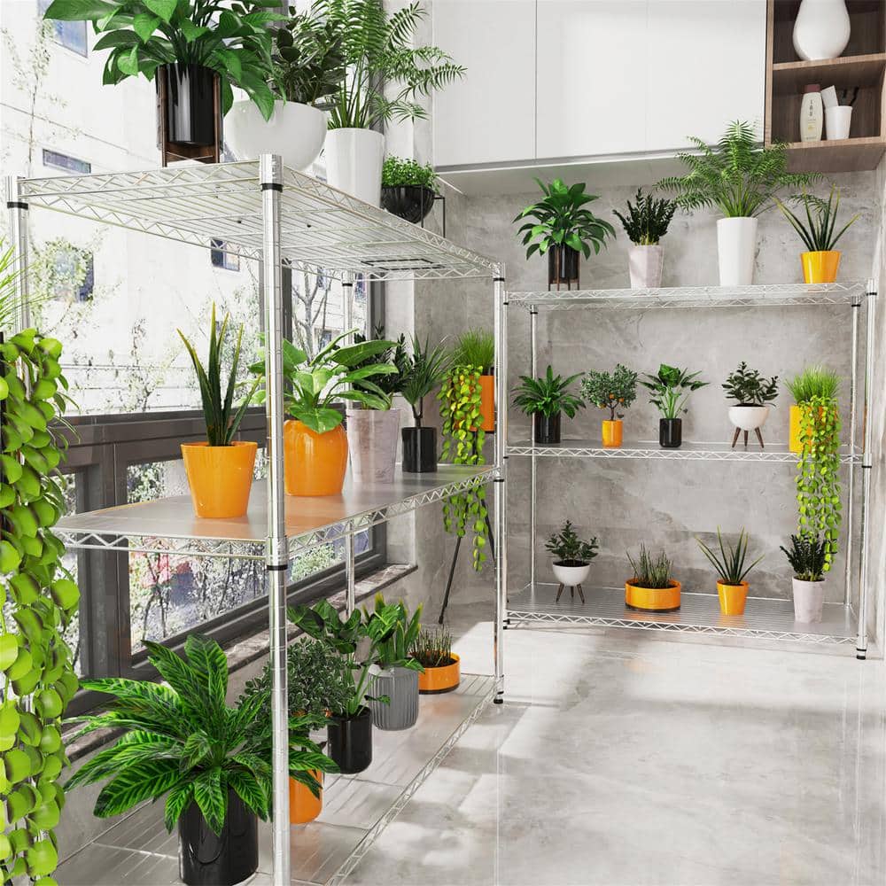 3 Tier 1050 LBS NSF Heavy Duty Adjustable Metal Storage Shelves Garden Potting Rack in Chrome-18in.Dx48in.Wx48in.H - Hercitys
