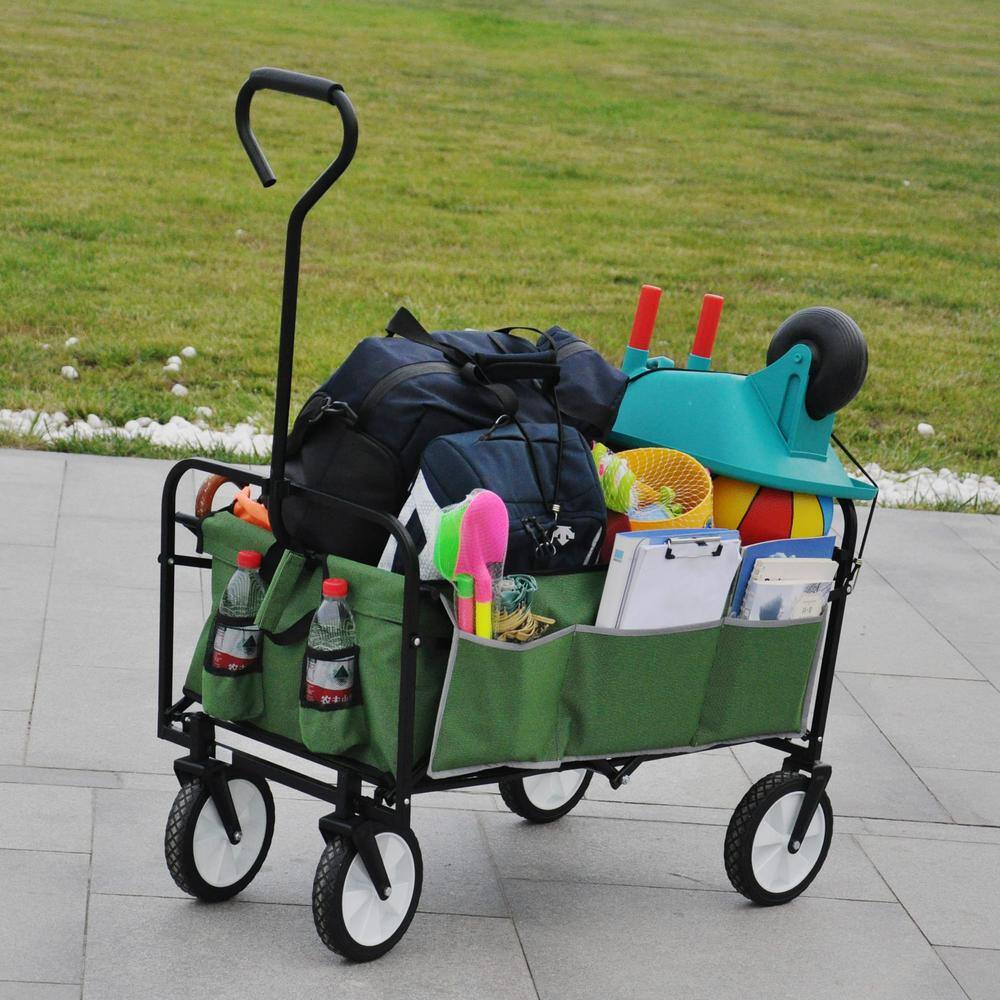 3 cu. ft. Fabric Folding Wagon Garden Cart in Green, for Garden, Shopping, Beach, Camping, Picnic - Hercitys