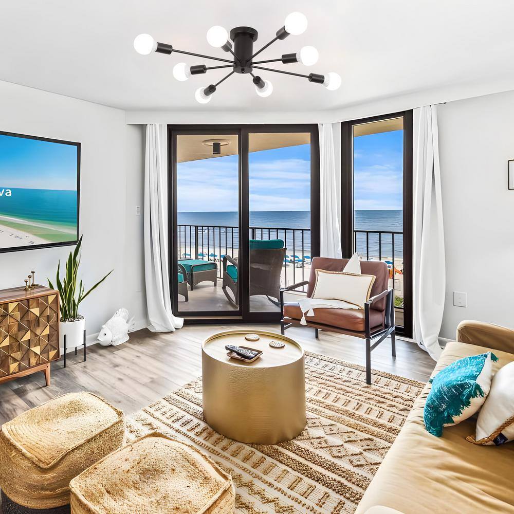 30.07 in. 8-Light Black Sputnik Transitional Flush Mount Ceiling Lights - Hercitys