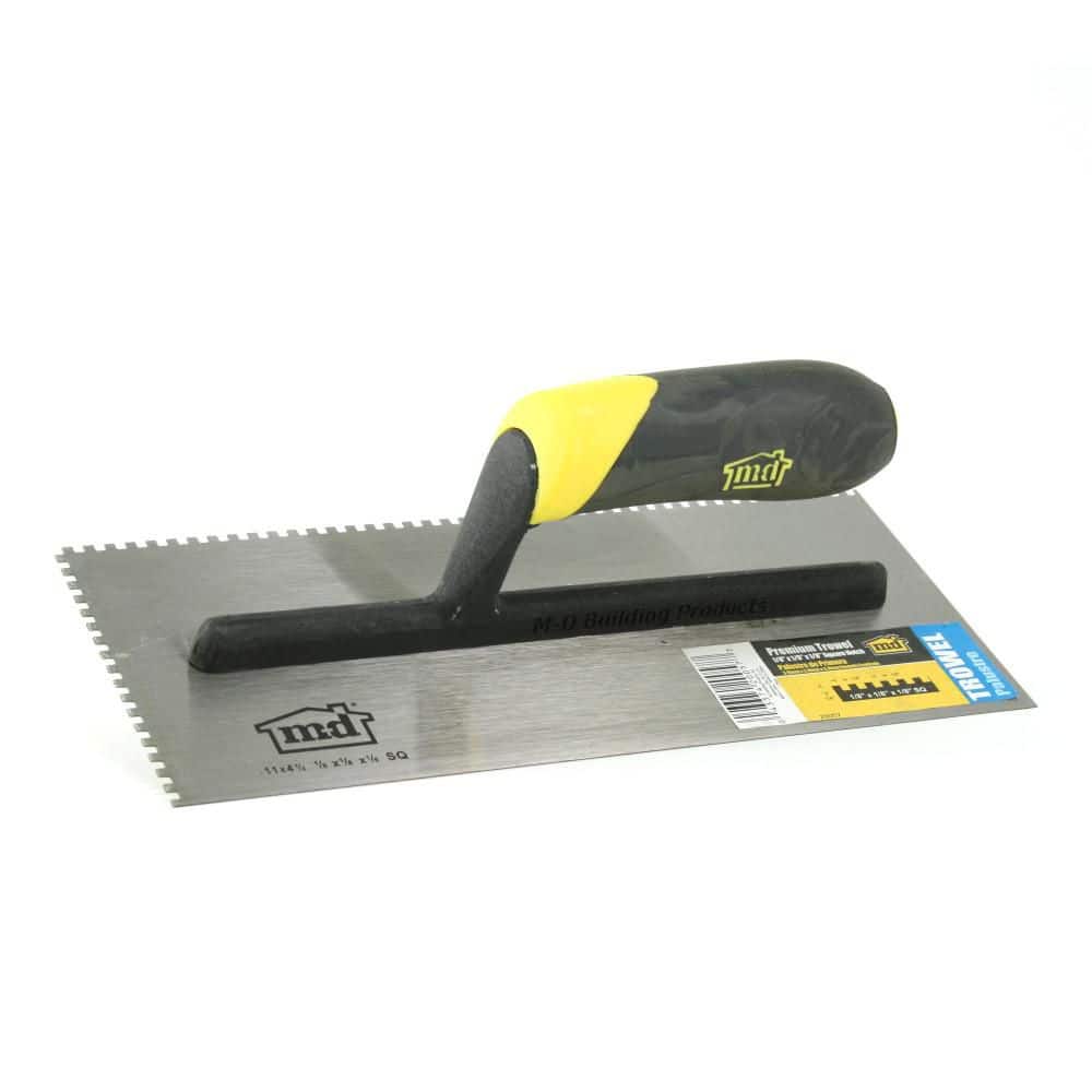 11 in. x 1/8 in. x 1/8 in. Square Notch Stainless Steel Flooring Trowel with Comfort Grip - Hercitys