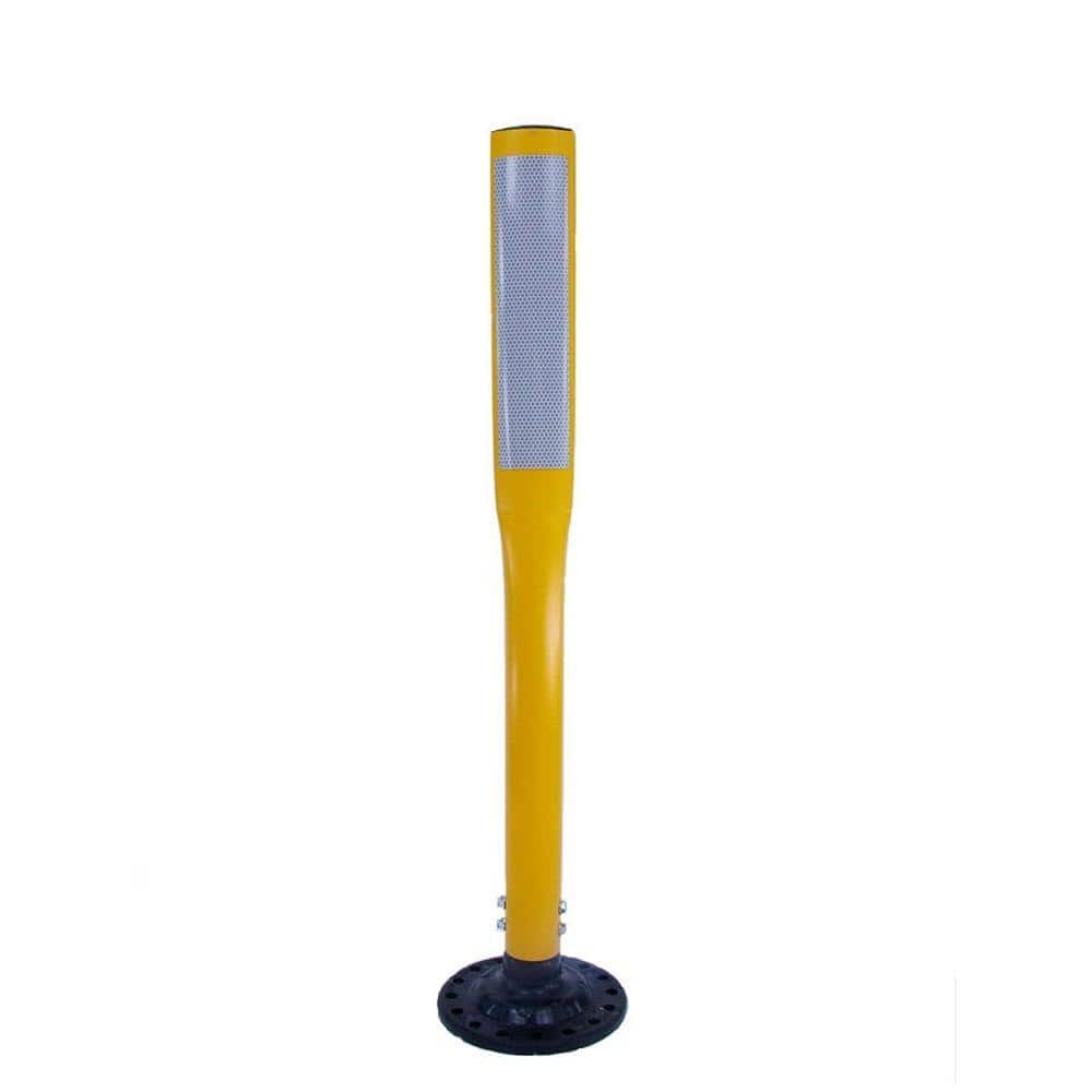 36 in. Yellow Flat Delineator Post and Base with 3 in. x 12 in. High-Intensity White Strip - Hercitys