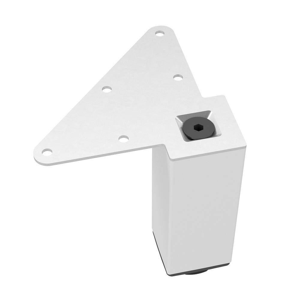 (4-Pack) 4 3/4 in. (120 mm) Matte White Metal Square Furniture Leg with Leveling Glide - Hercitys