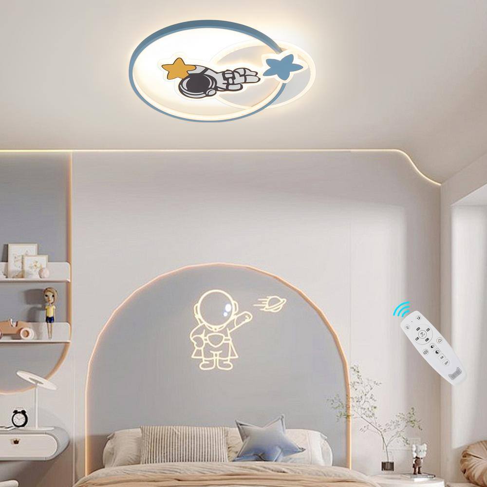 19.68 in. Blue and White Modern Creative Astronaut Dimmable LED Flush Mount Ceiling Light with Remote Control - Hercitys