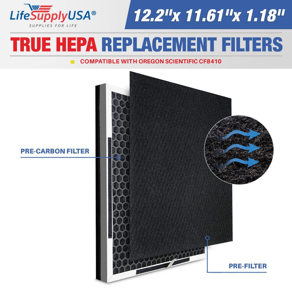 3-in-1 True HEPA Air Cleaner Replacement Filter plus Pre-Filter plus CarbonFilter Compatible w/ Oregon Scientific CF8410 - Hercitys