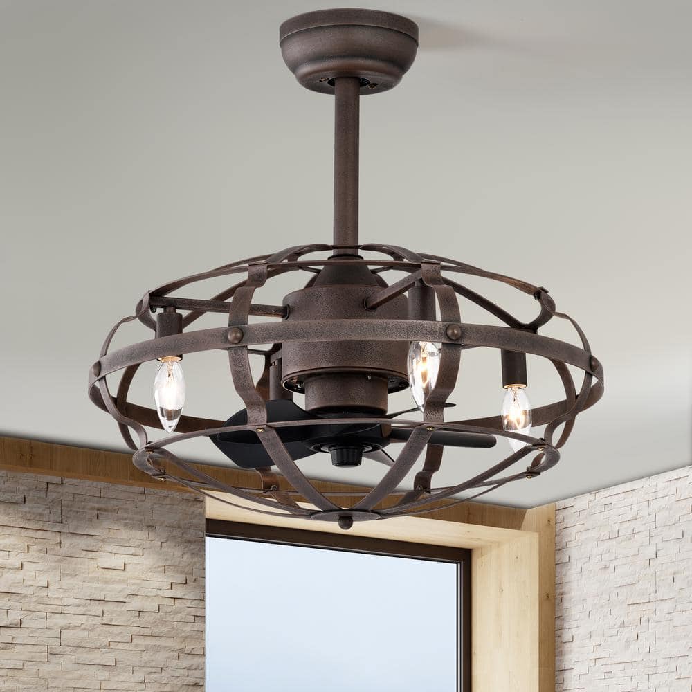 21 in. Indoor/Outdoor Rust Cage Ceiling Fan with Remote Included and AC Reversible Motor - Hercitys