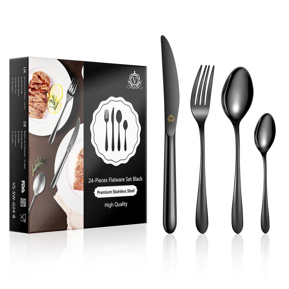 48-Piece Black Stainless Steel Flatware Set (Service for 12) - Hercitys