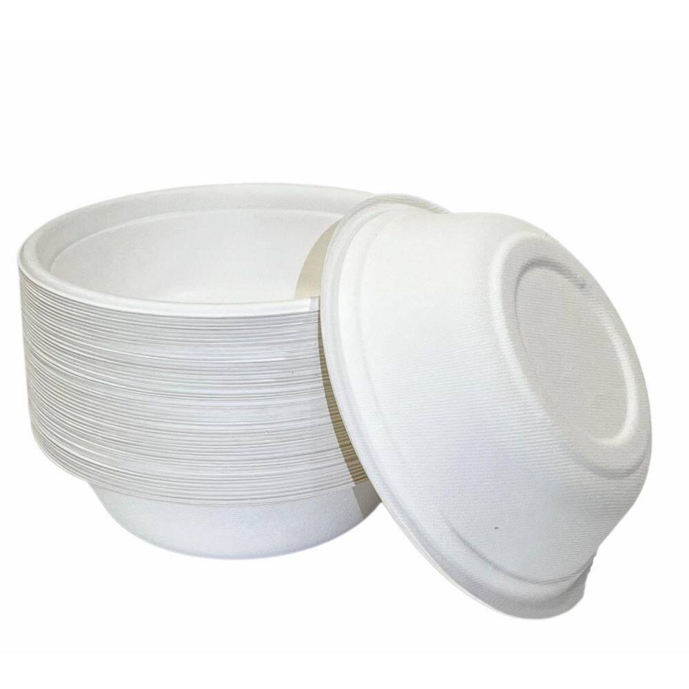 100% Compostable 32 oz. Unbleached Disposable Paper Bowls 50-Pack - Hercitys