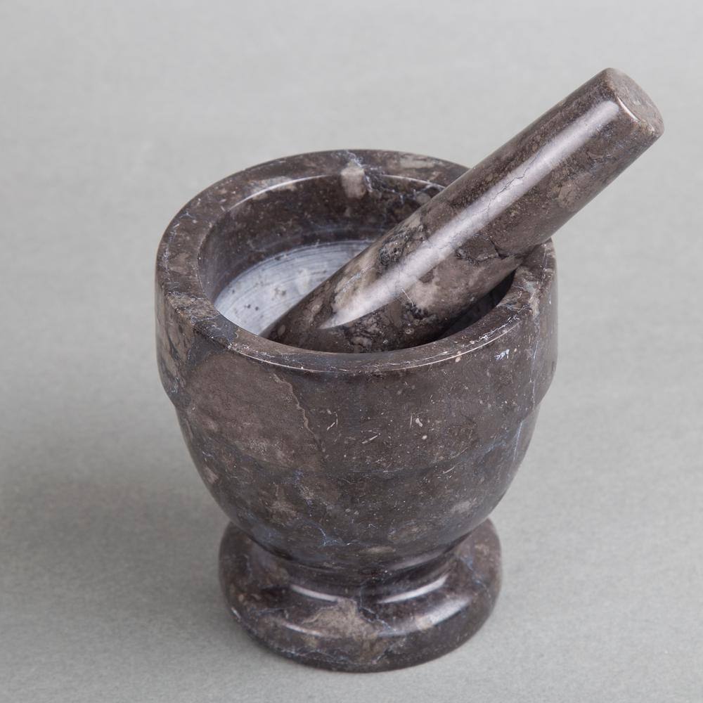 4-3/4 in. Dia. x 4-3/4 in. H Natural Charcoal Marble Stone Dark Gray Kitchen Spice Grinder Mortar and Pestle Set - Hercitys