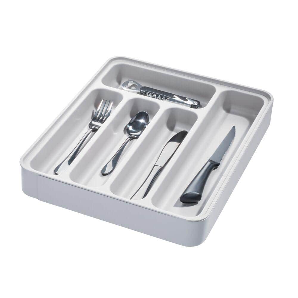 12.02 in. x 15 in. x 2.06 in. Gray Expandable Plastic Cutlery Tray - Hercitys