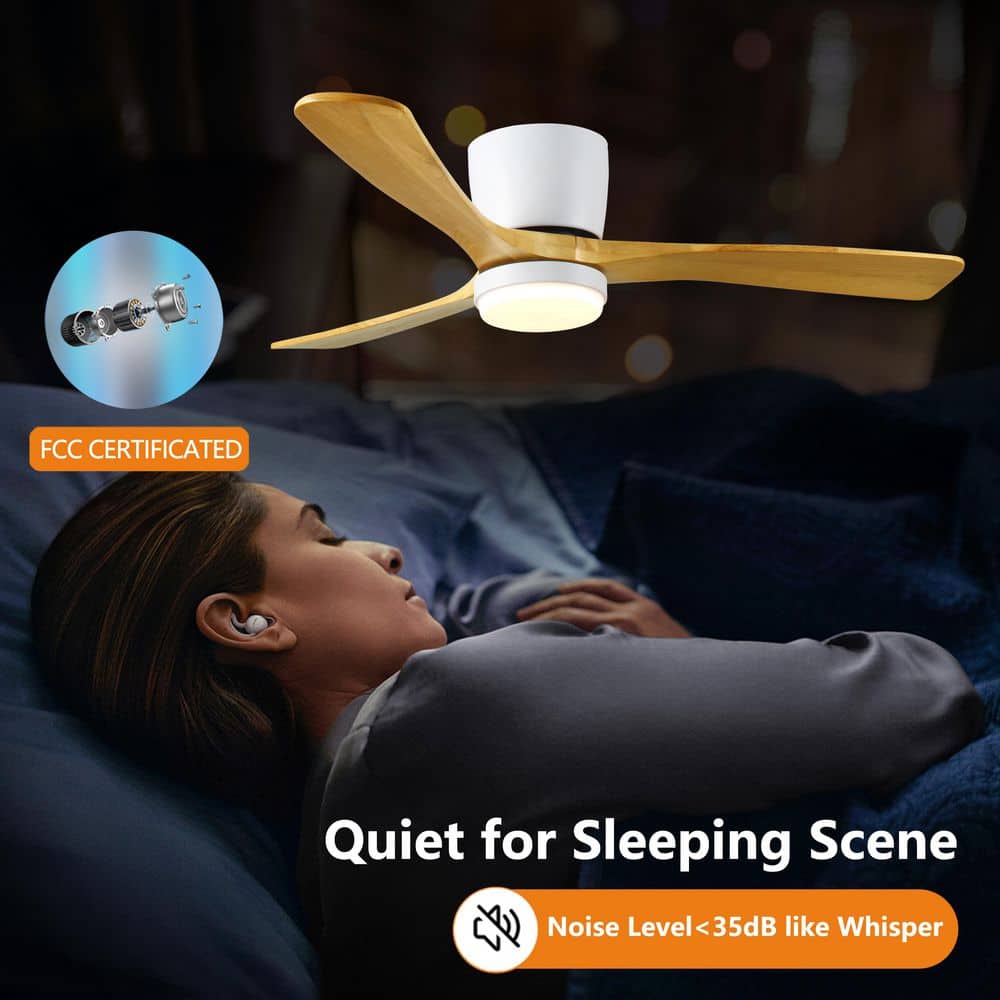 42 in. Indoor/Outdoor White Modern Flush Mount LED Ceiling Fan with APP, Wall and Remote Control Included - Hercitys