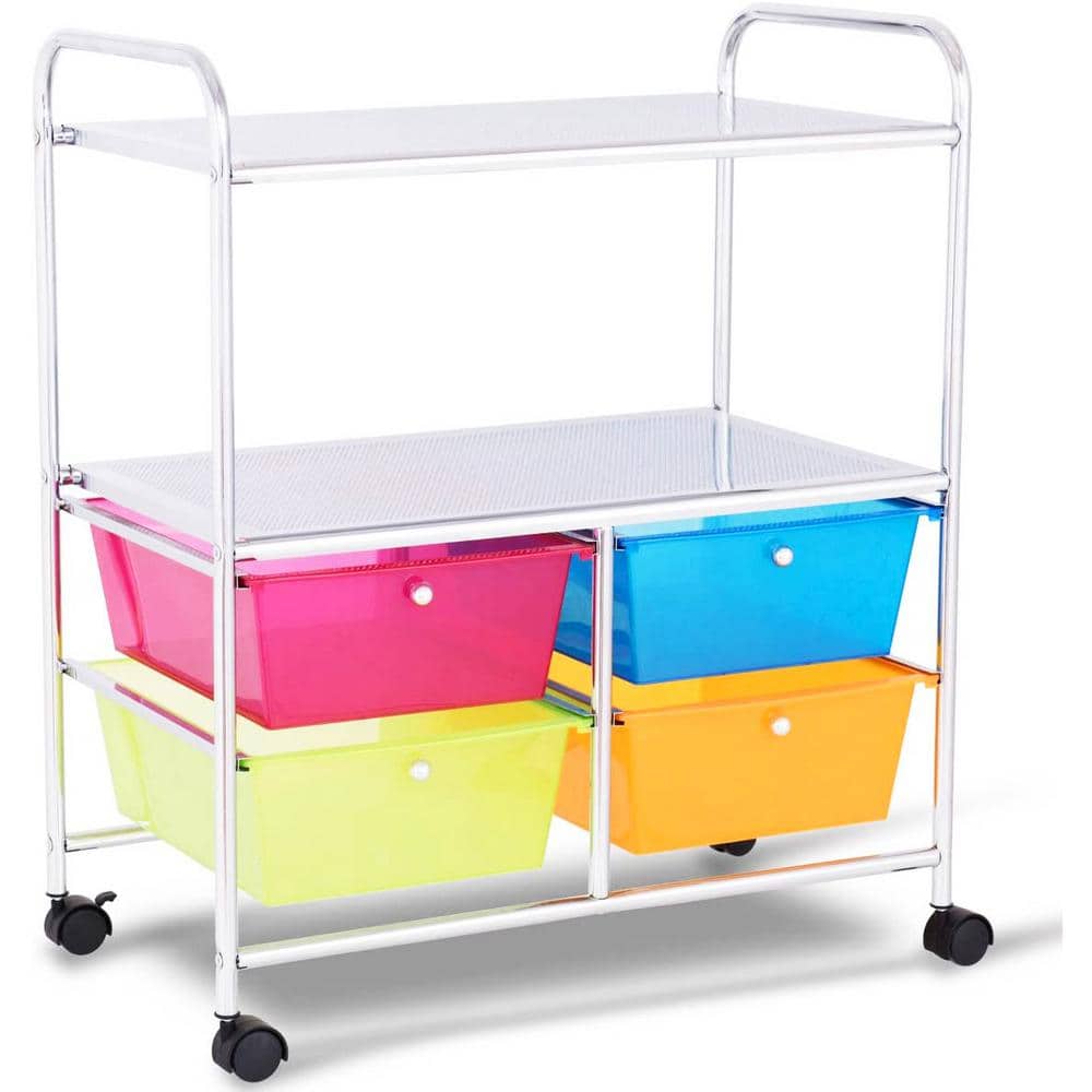 3-Tier Multi-color Rolling Storage Cart with 4-Drawers - Hercitys