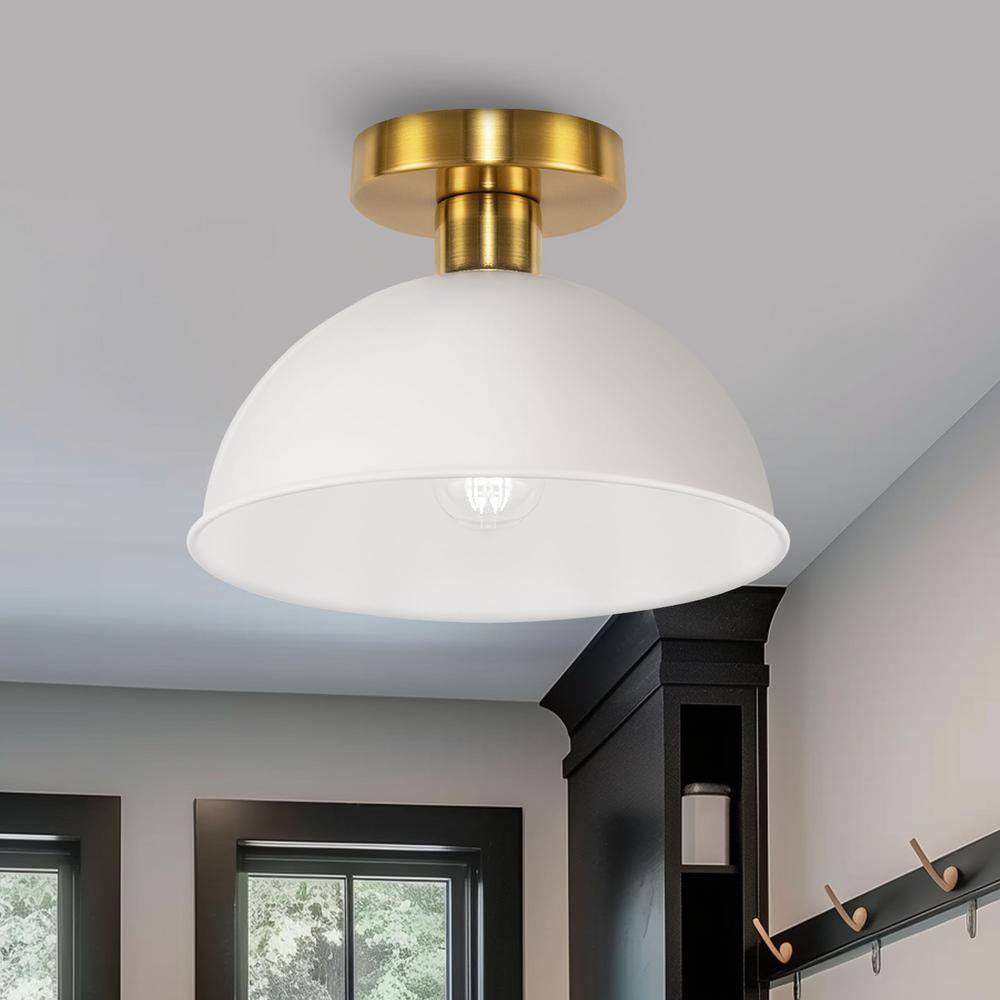 10.1 in. 1-Light White Dome Semi-Flush Mount for Kitchen and No Bulbs Included 2-Pack - Hercitys
